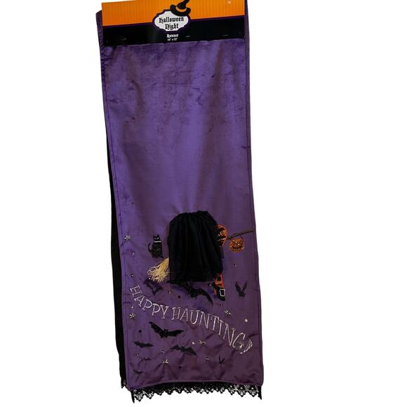 Halloween sexy Witch on broom Purple table runner NEW 14" x 72" New - Picture 3 of 4